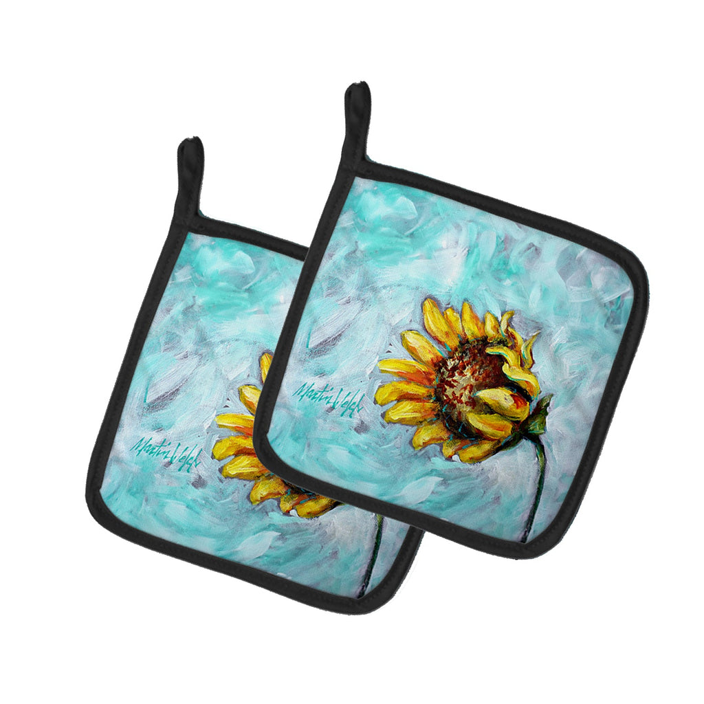 Yellow Sun Sunflowers Pot Holder Set of 2 Heat Resistant Quilted Hot Pads 7.5 x 7.5 Inch, Insulated Kitchen Trivets for Cooking & Baking