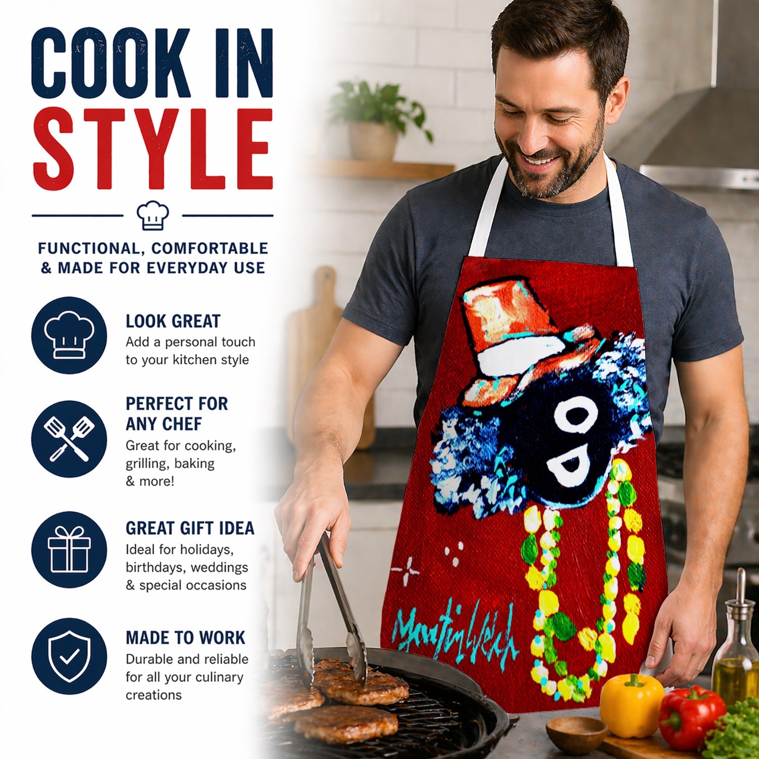 Zee Bee Apron Cooking Kitchen Server Baking Crafts Gardening for Adult Women Men, Unisex, Large, Multicolor
