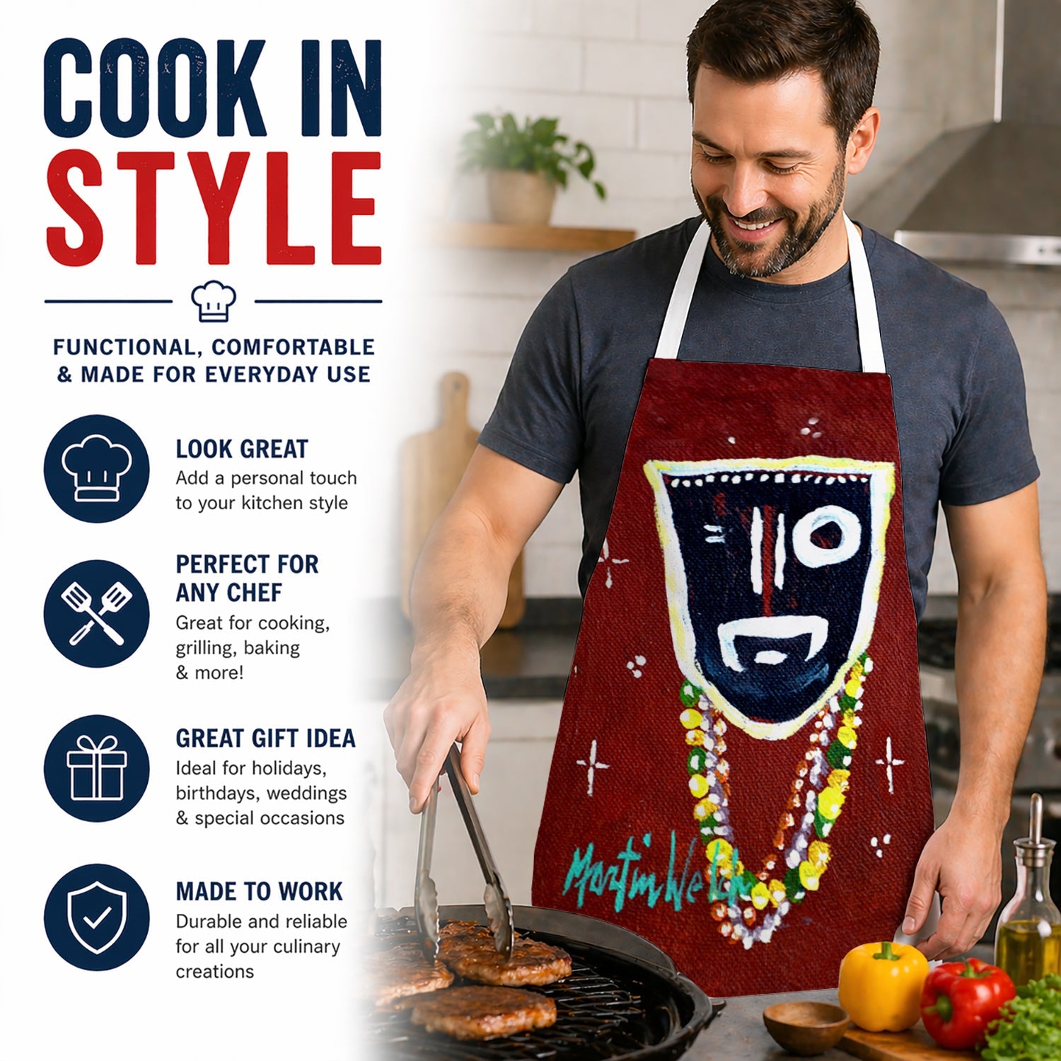 Zee Brown Apron Cooking Kitchen Server Baking Crafts Gardening for Adult Women Men, Unisex, Large, Multicolor