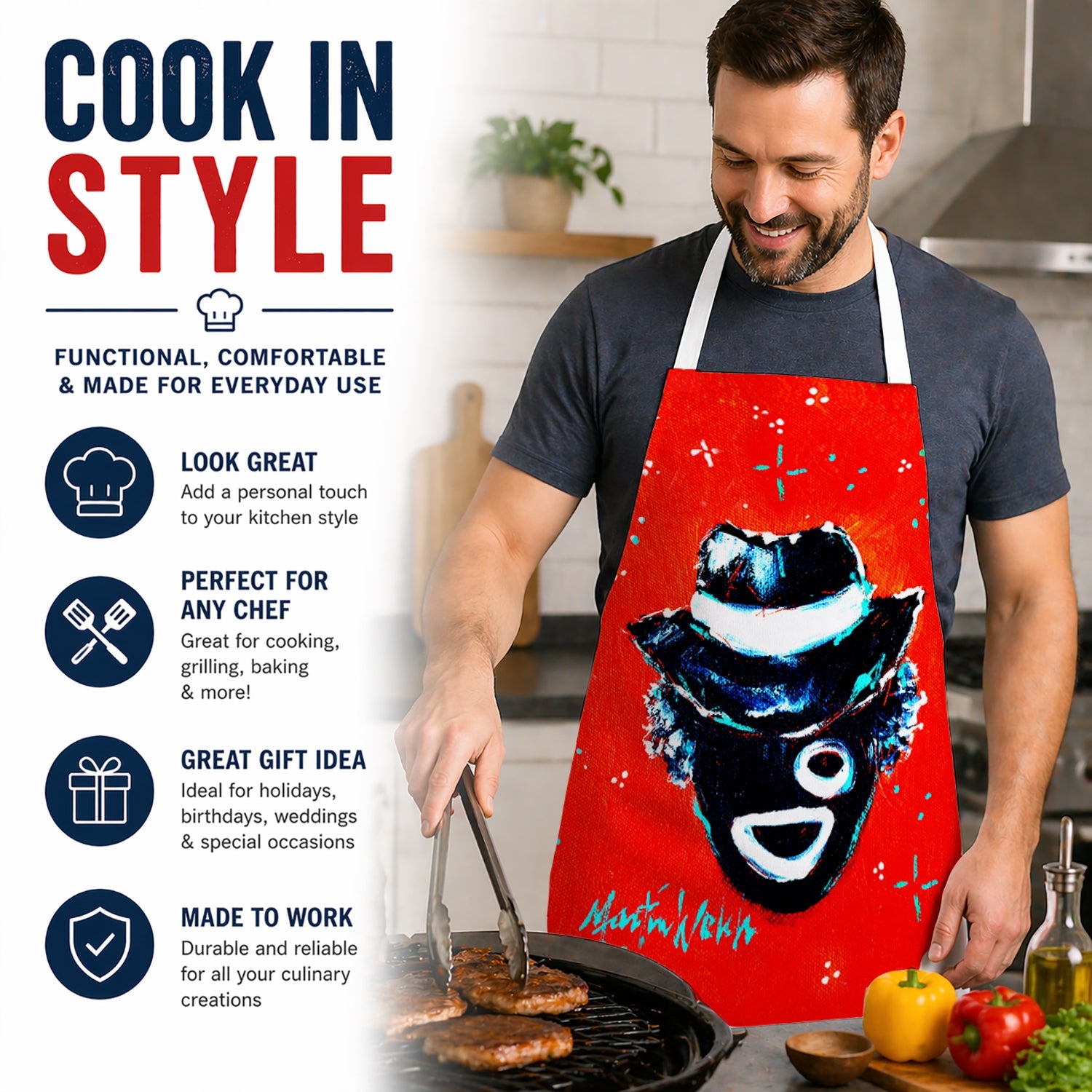 Zee Mr Apron Cooking Kitchen Server Baking Crafts Gardening for Adult Women Men, Unisex, Large, Multicolor