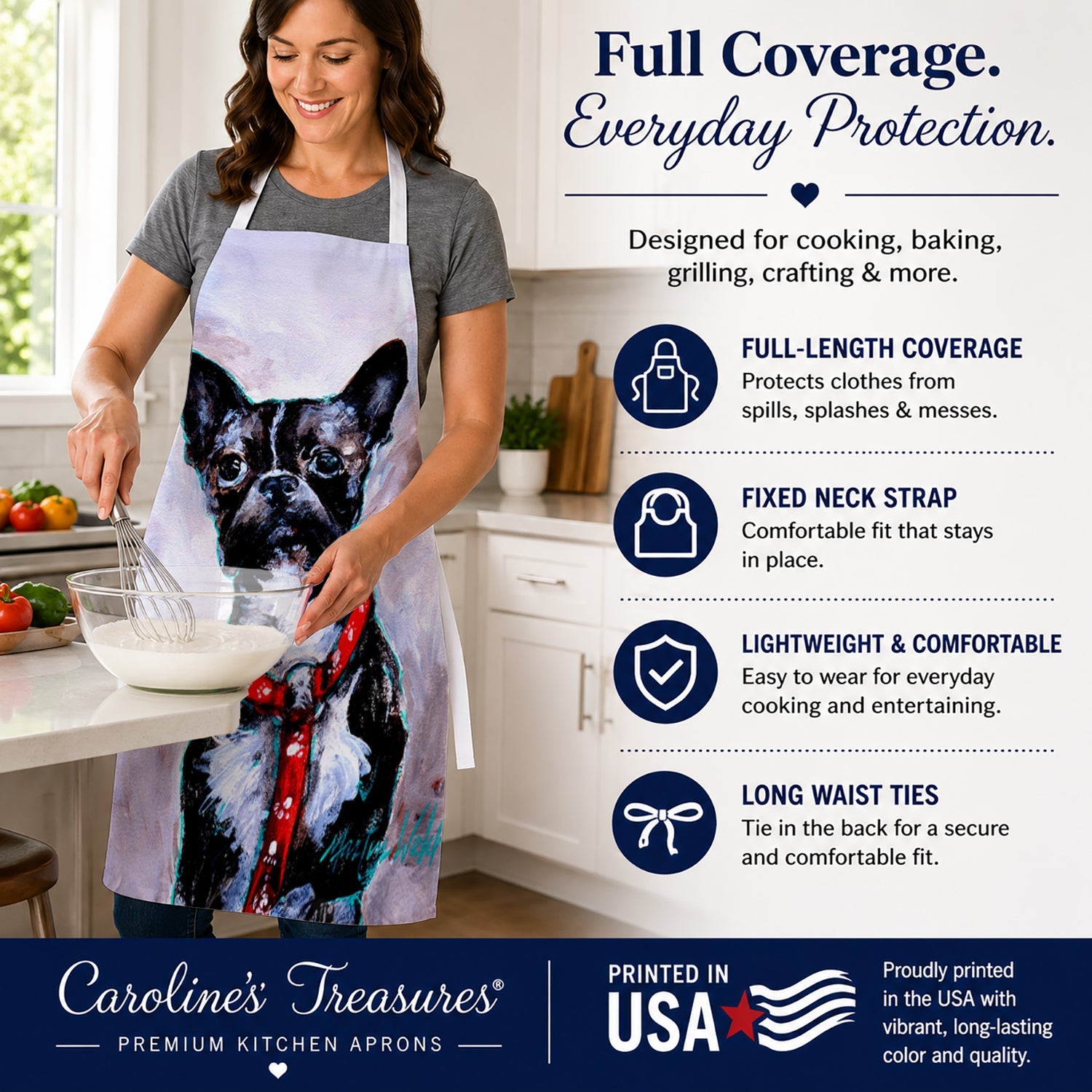 Boston Terrier Ziggy Apron Cooking Kitchen Server Baking Crafts Gardening for Adult Women Men, Unisex, Large, Multicolor