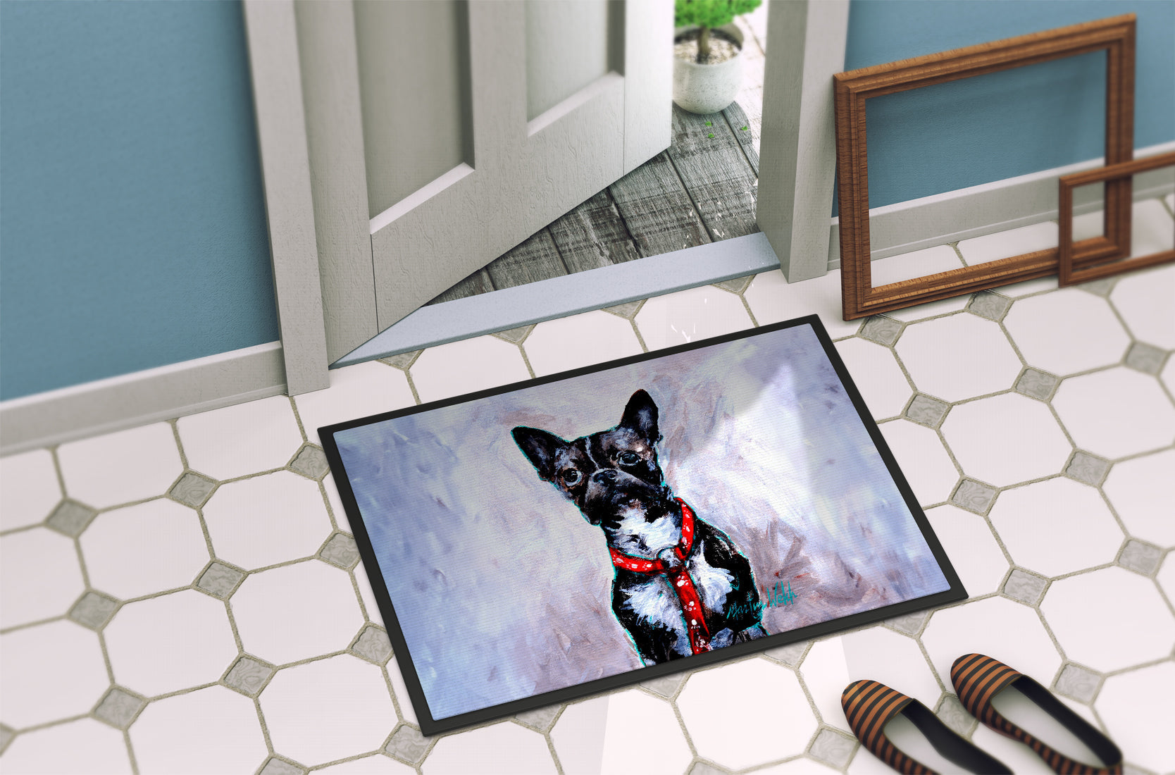 Boston Terrier Ziggy Doormat Indoor Outdoor 24H X 36W Front Door Mat Rugs for Entryway, Non Slip Washable Low Pile,
