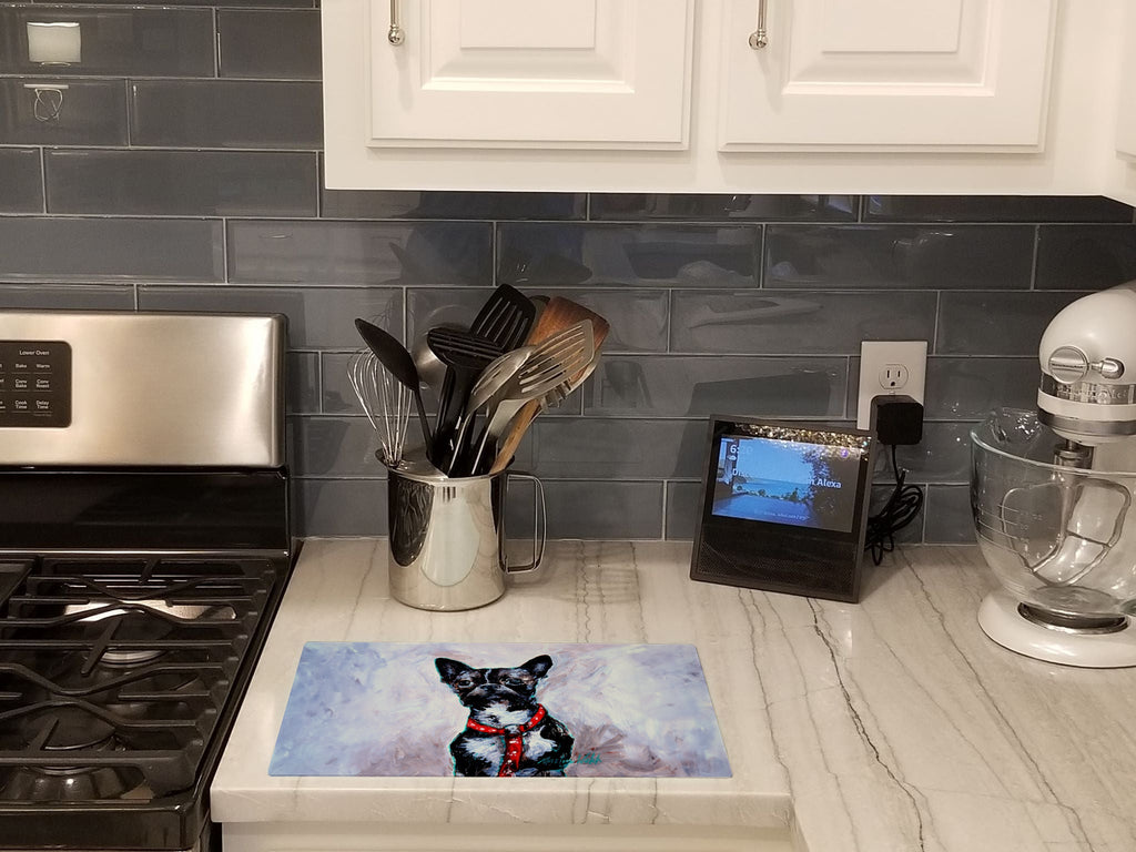 Boston Terrier Ziggy Cutting Board Tempered Glass Kitchen Cutting Surface, Heat Resistant Chopping, Non-Slip Feet, Food Prep & Serving
