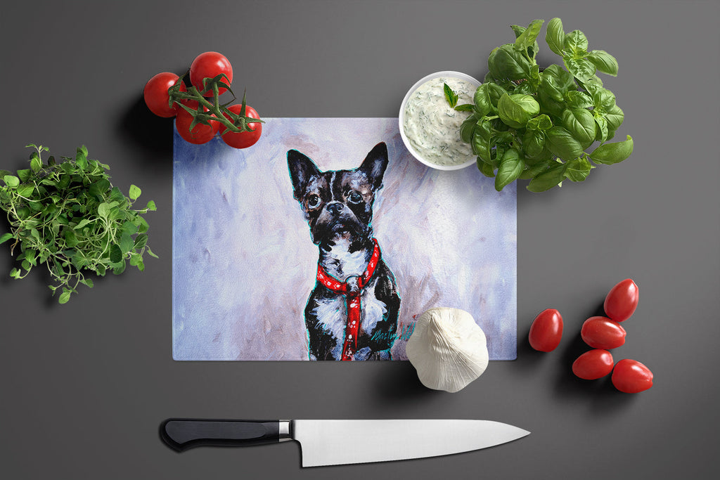 Boston Terrier Ziggy Cutting Board Tempered Glass Kitchen Cutting Surface, Heat Resistant Chopping, Non-Slip Feet, Food Prep & Serving