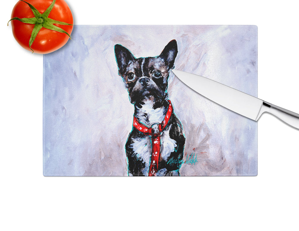 Boston Terrier Ziggy Cutting Board Tempered Glass Kitchen Cutting Surface, Heat Resistant Chopping, Non-Slip Feet, Food Prep & Serving
