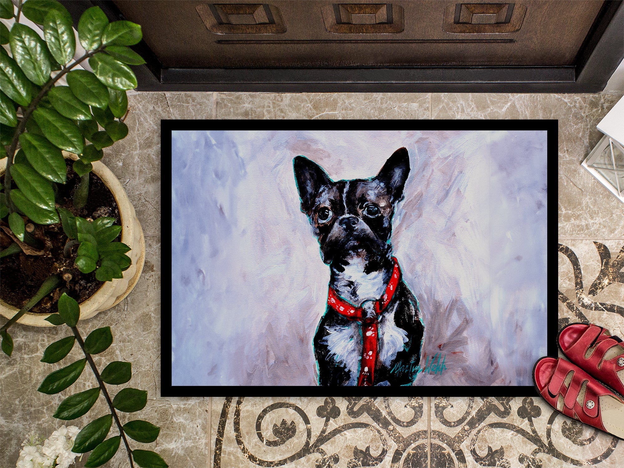 Boston Terrier Ziggy Doormat Indoor Outdoor 18H X 27W Front Door Mat Rugs for Entryway, Non Slip Washable