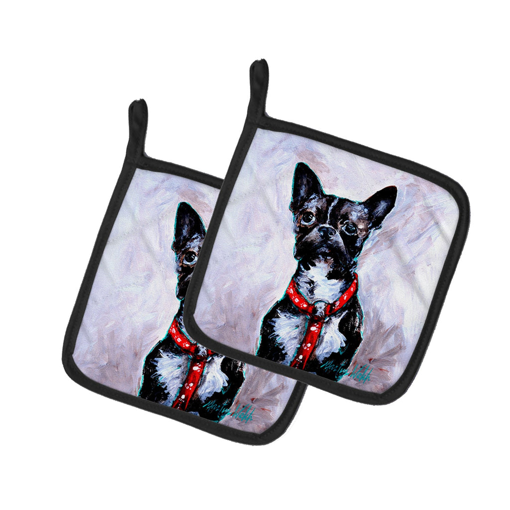Boston Terrier Ziggy Pot Holder Set of 2 Heat Resistant Quilted Hot Pads 7.5 x 7.5 Inch, Insulated Kitchen Trivets for Cooking & Baking