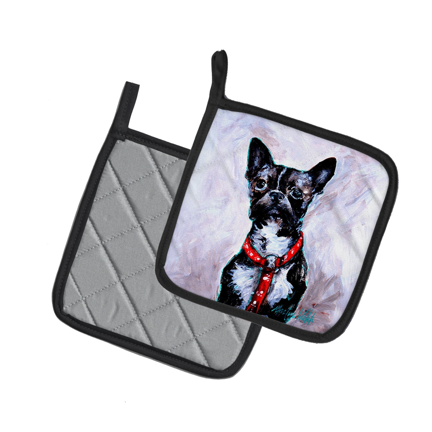 Boston Terrier Ziggy Pot Holder Set of 2 Heat Resistant Quilted Hot Pads 7.5 x 7.5 Inch, Insulated Kitchen Trivets for Cooking & Baking