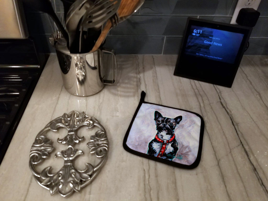 Boston Terrier Ziggy Pot Holder Set of 2 Heat Resistant Quilted Hot Pads 7.5 x 7.5 Inch, Insulated Kitchen Trivets for Cooking & Baking