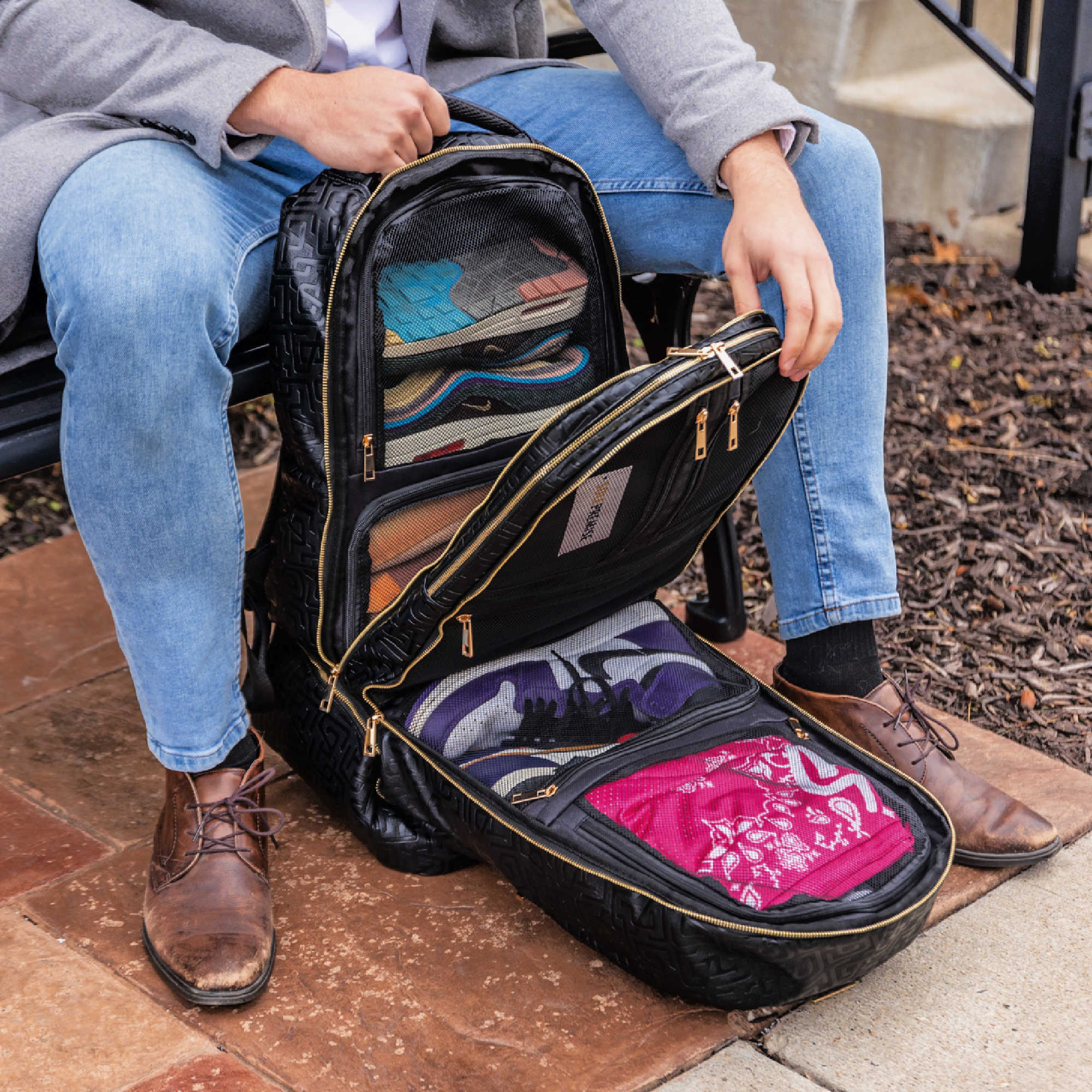 Monogram Leather 3 Bag Set (Signature Backpack, Commuter and Duffle Bag)