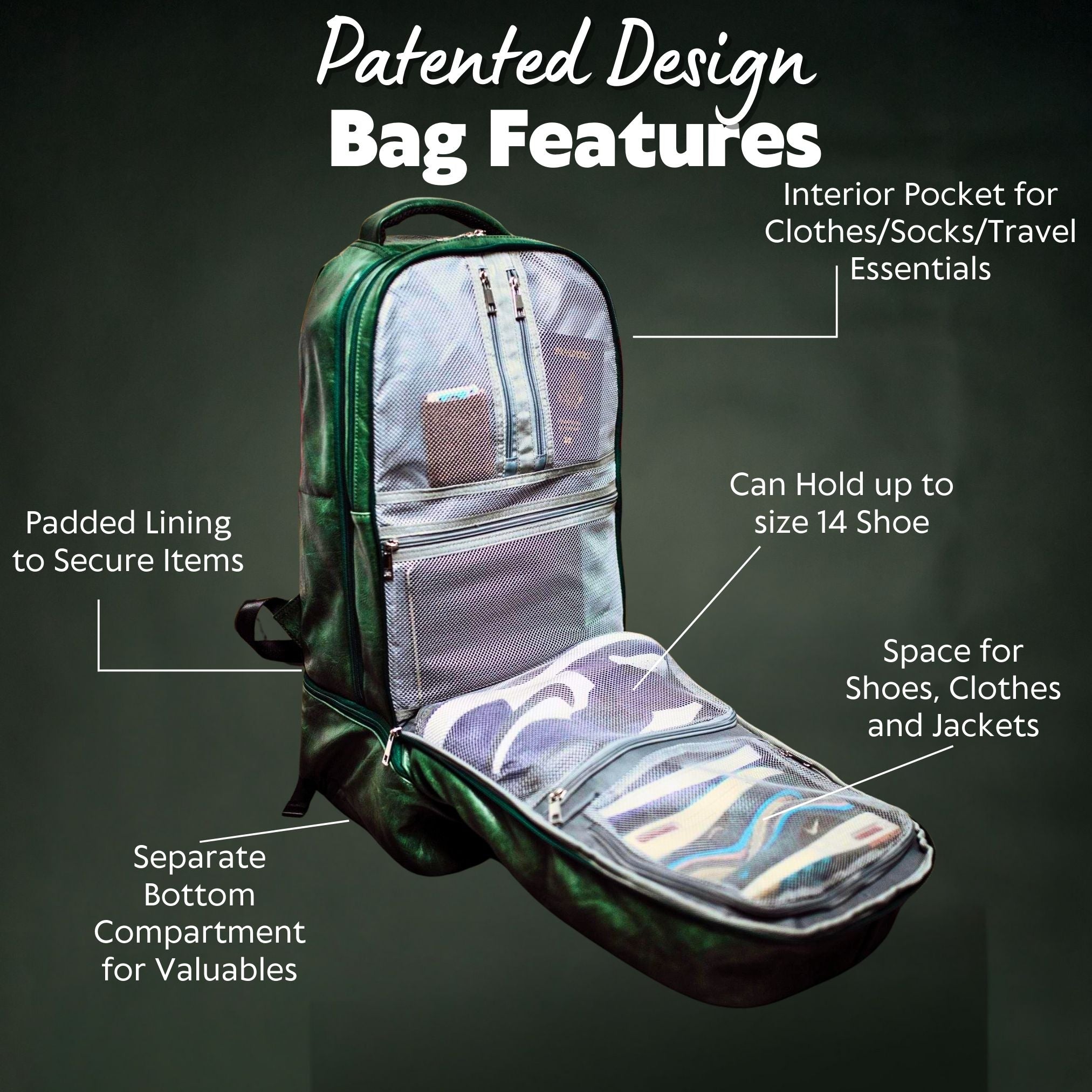 Emerald Green Leather Carry-On Patented Backpack (Only 300 Made)