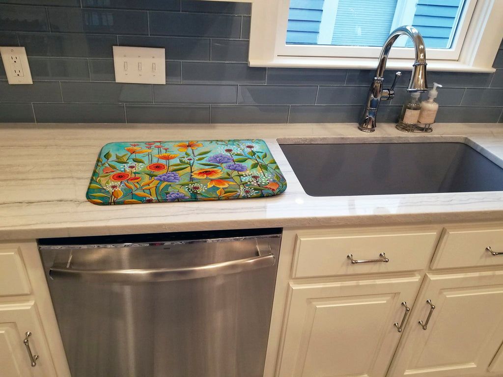 Fresh Air Flowers Dish Drying Mat Absorbent Dish Drying Mat Pad for Kitchen Counter Dish Drainer Mat for Countertop, 14 x 21", Multicolor
