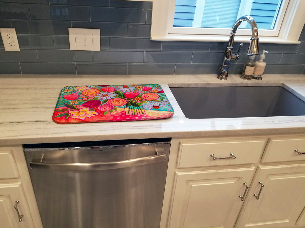 Polka Dots Flowers Dish Drying Mat Absorbent Dish Drying Mat Pad for Kitchen Counter Dish Drainer Mat for Countertop, 14 x 21", Multicolor
