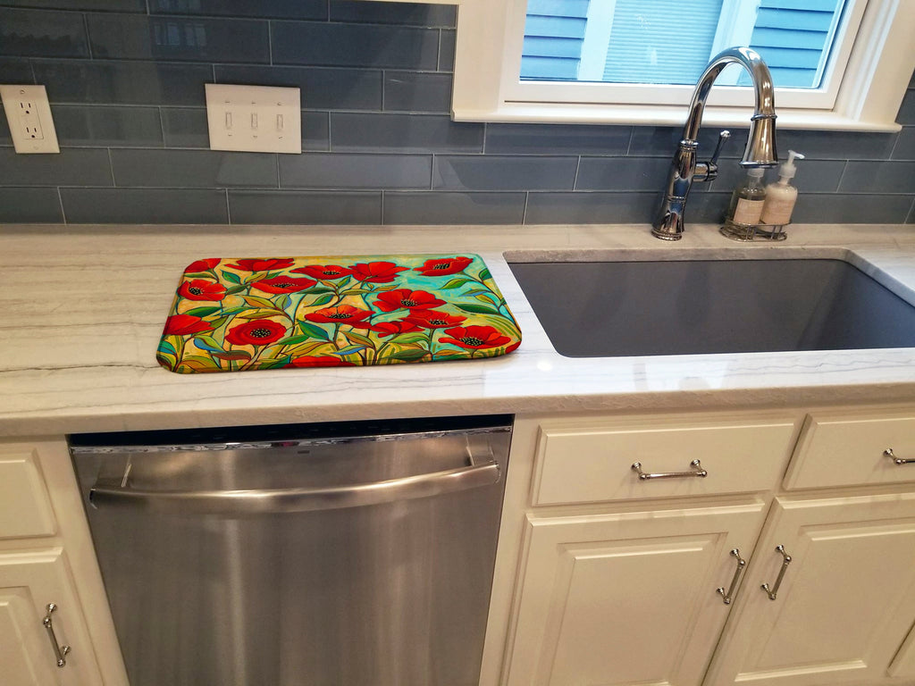 Poppy Garden Flowers Dish Drying Mat Absorbent Dish Drying Mat Pad for Kitchen Counter Dish Drainer Mat for Countertop, 14 x 21", Multicolor