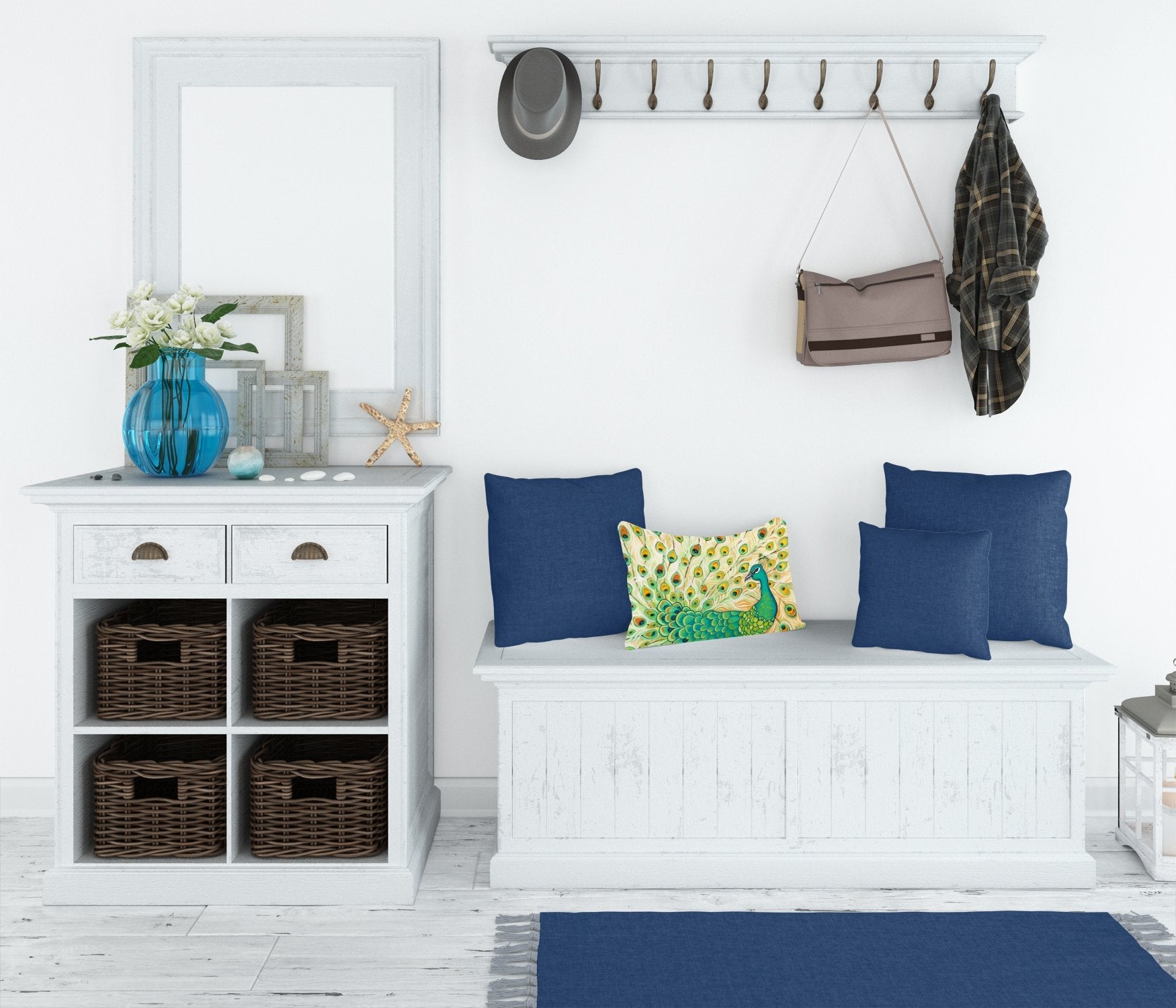 Pretty Pretty Peacock Decorative Throw Pillow 12x16 Indoor Outdoor Accent Cushion, Fabric Cover with Insert for Sofa, Bed, Porch & Living Room