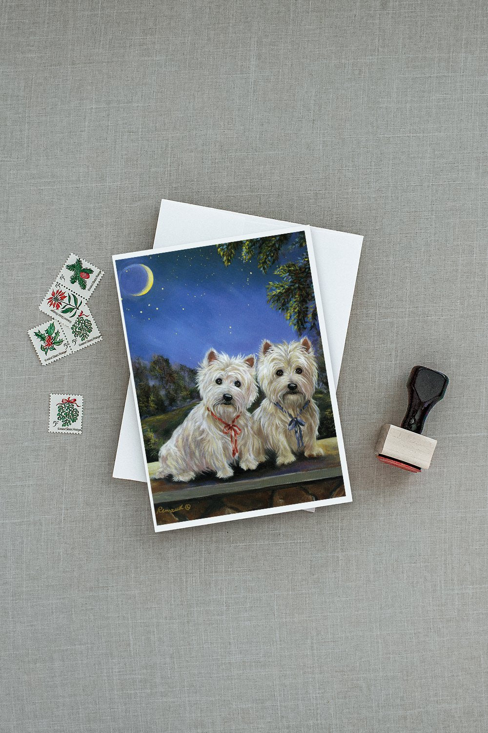 Westie Moonlight Stroll Greeting Cards Pack of 8 Blank Cards with Envelopes Whimsical A7 Size 5x7