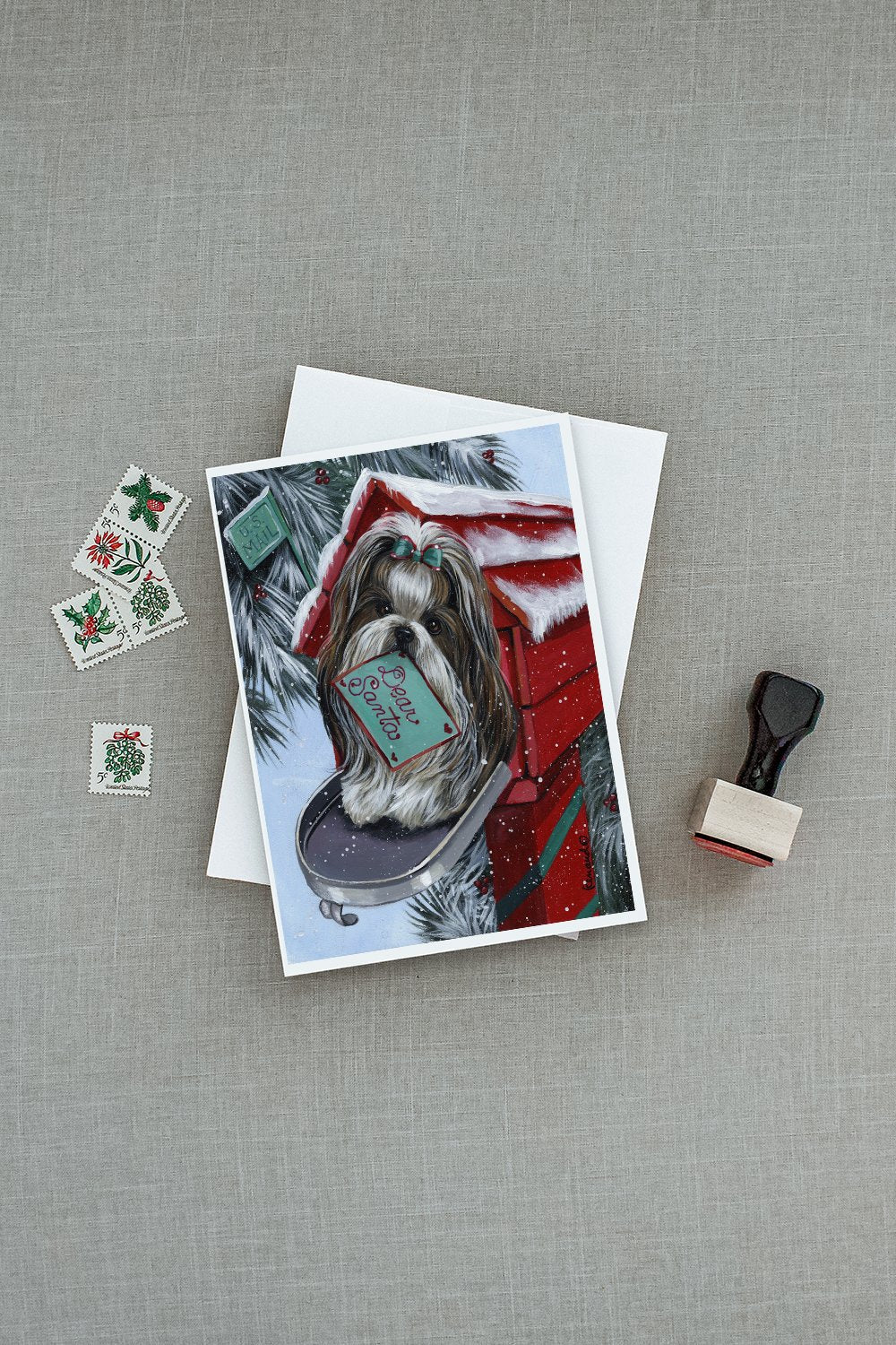 Shih Tzu Christmas Letter to Santa Greeting Cards Pack of 8 Blank Cards with Envelopes Whimsical A7 Size 5x7
