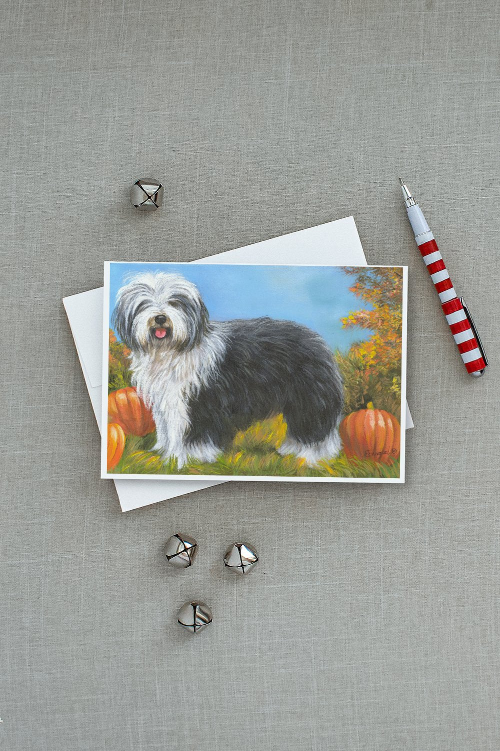 Old English Sheepdog Ocotoberfest Greeting Cards Pack of 8 Blank Cards with Envelopes Whimsical A7 Size 5x7