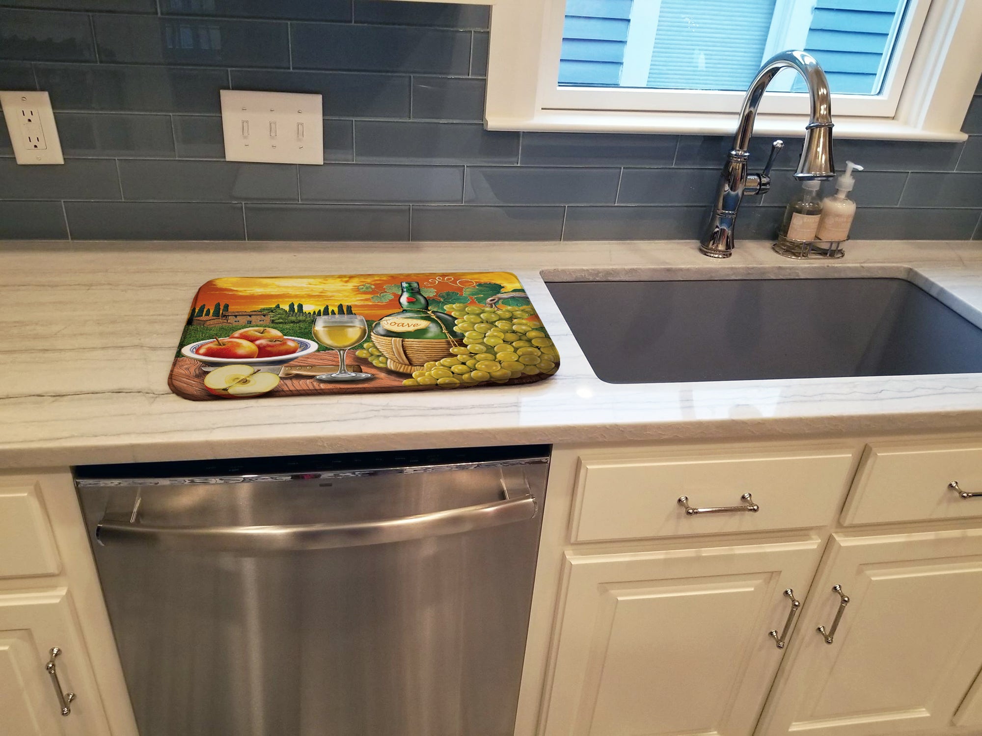 Soave, Apple, Wine and Cheese Dish Drying Mat Absorbent Dish Drying Mat Pad for Kitchen Counter Dish Drainer Mat for Countertop, 14 x 21", Multicolor