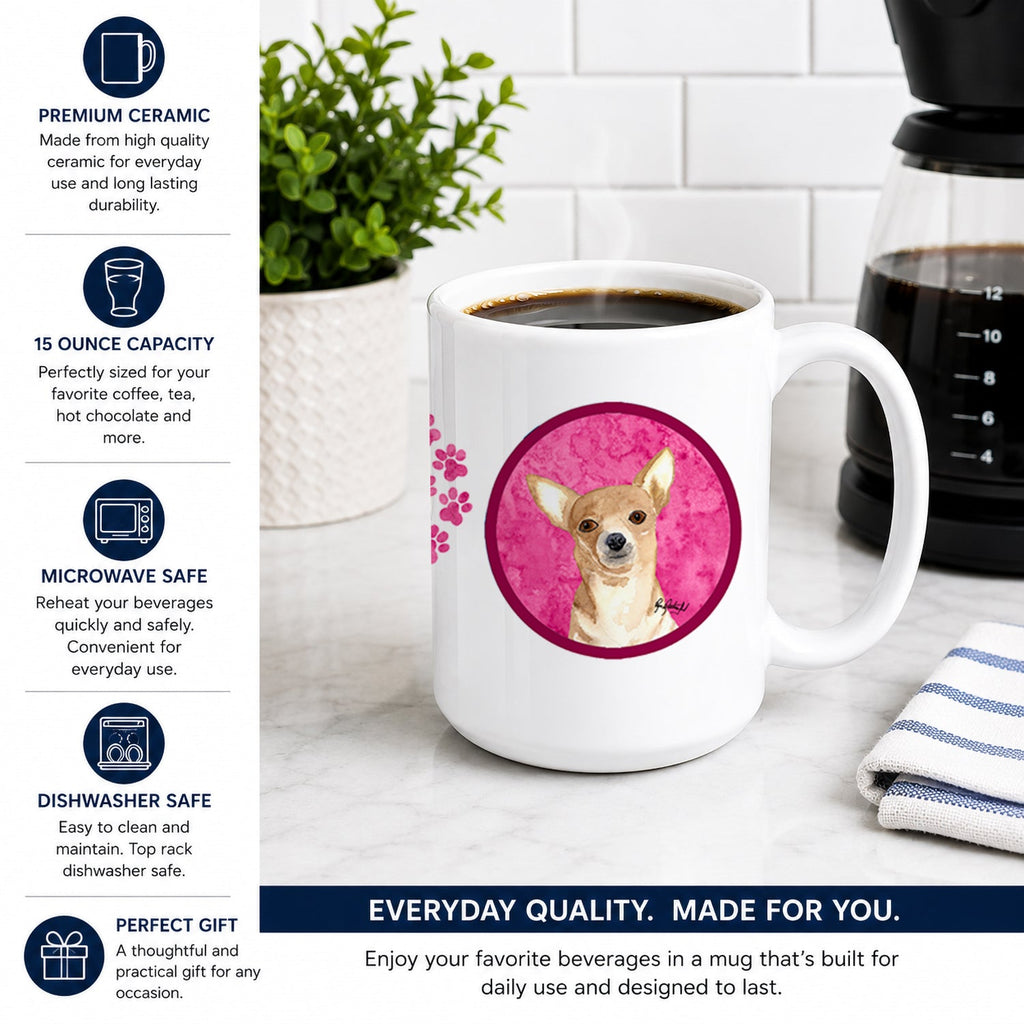 Pink Chihuahua Ceramic Coffee Mug 15 oz Decorative Large C Handle Mug Cup for Tea, Cocoa Hot Chocolate