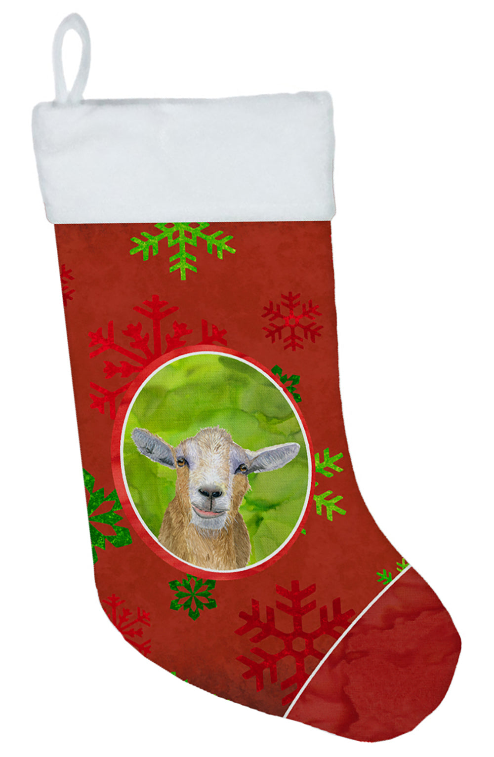 Goat Red Snowflakes Holiday Christmas  Holiday Stocking Double-Sided Print, Polyester Suede,11x18, Made in USA