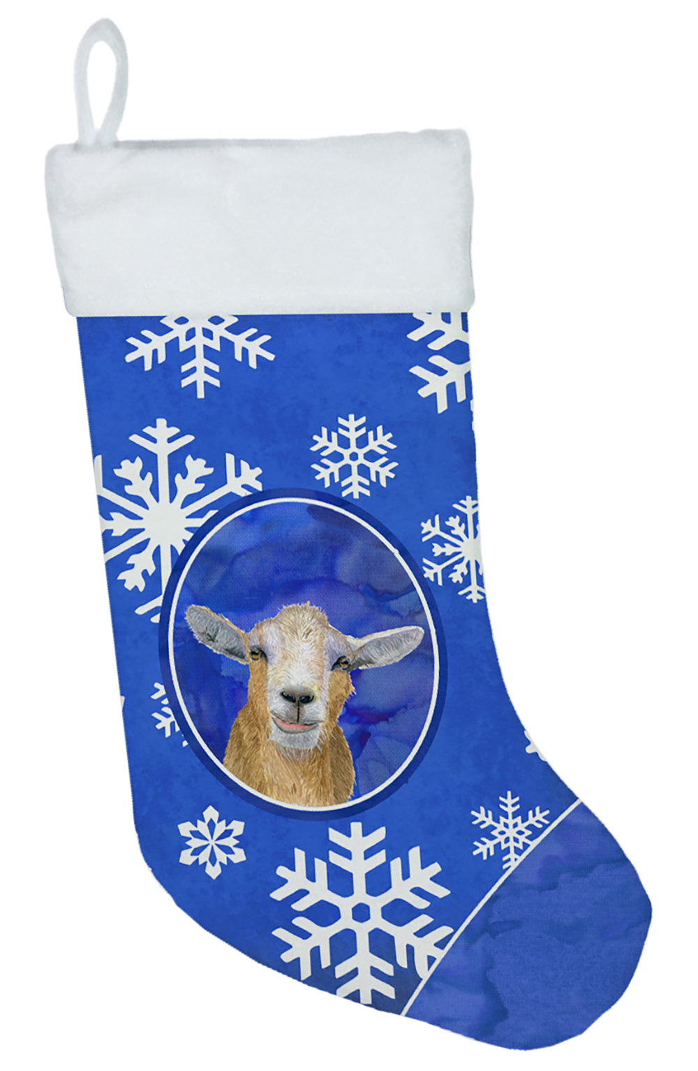 Goat Winter Snowflakes Holiday Holiday Stocking Double-Sided Print, Polyester Suede,11x18, Made in USA