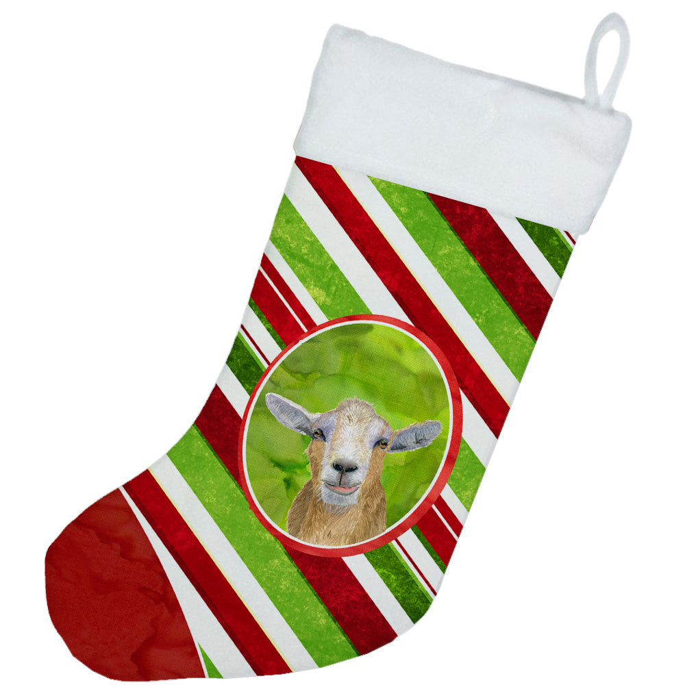 Goat Candy Cane Holiday Christmas Holiday Stocking Double-Sided Print, Polyester Suede,11x18, Made in USA