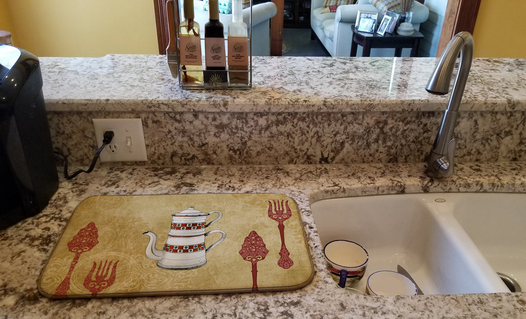 Teapot Welcome Dish Drying Mat Absorbent Dish Drying Mat Pad for Kitchen Counter Dish Drainer Mat for Countertop, 14 x 21", Multicolor