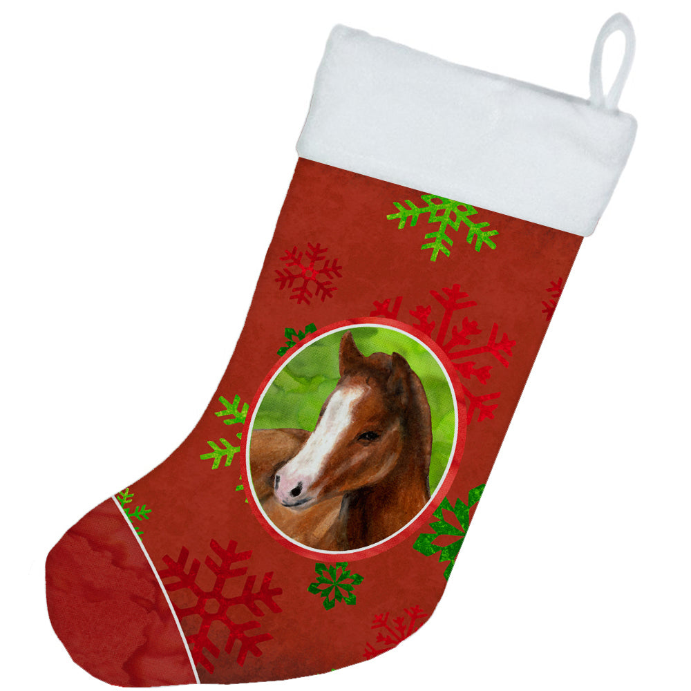Horse Foal Red Snowflakes Holiday Christmas  Holiday Stocking Double-Sided Print, Polyester Suede,11x18, Made in USA