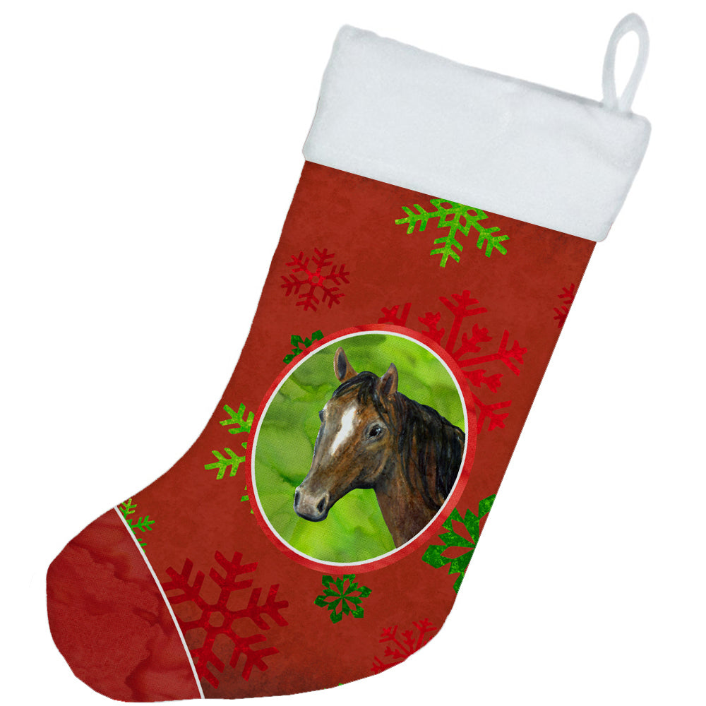 Horse Red Snowflakes Holiday Christmas  Holiday Stocking Double-Sided Print, Polyester Suede,11x18, Made in USA