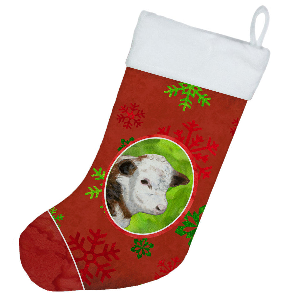Baby Calf Red Snowflakes Holiday Christmas  Holiday Stocking Double-Sided Print, Polyester Suede,11x18, Made in USA