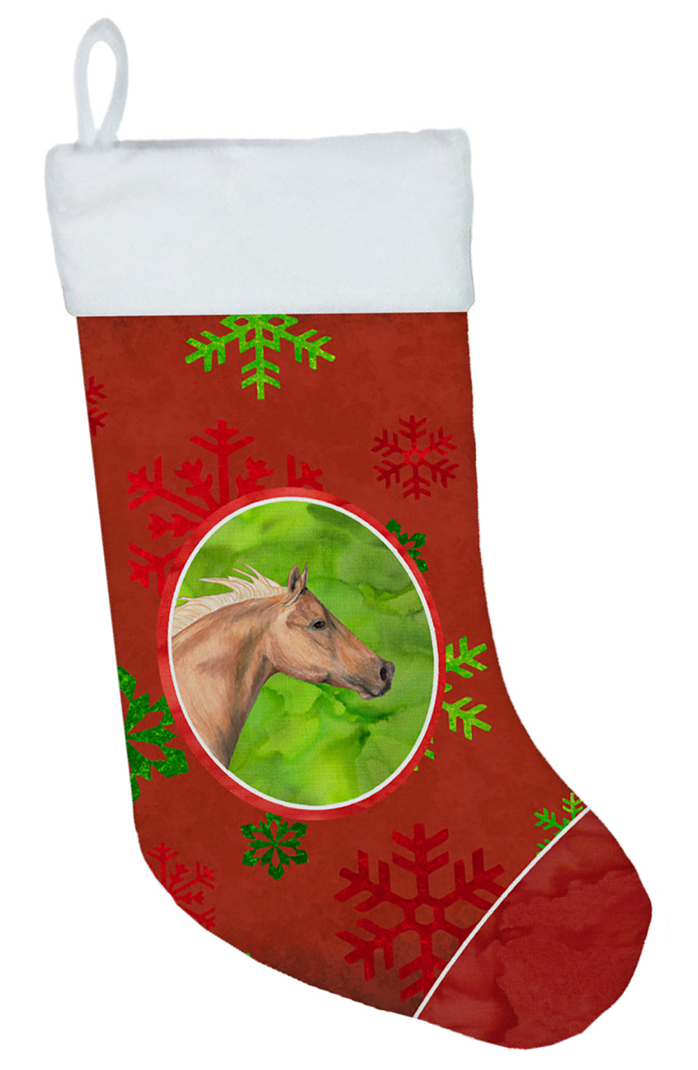 Horse Red Snowflakes Holiday Christmas  Holiday Stocking Double-Sided Print, Polyester Suede,11x18, Made in USA