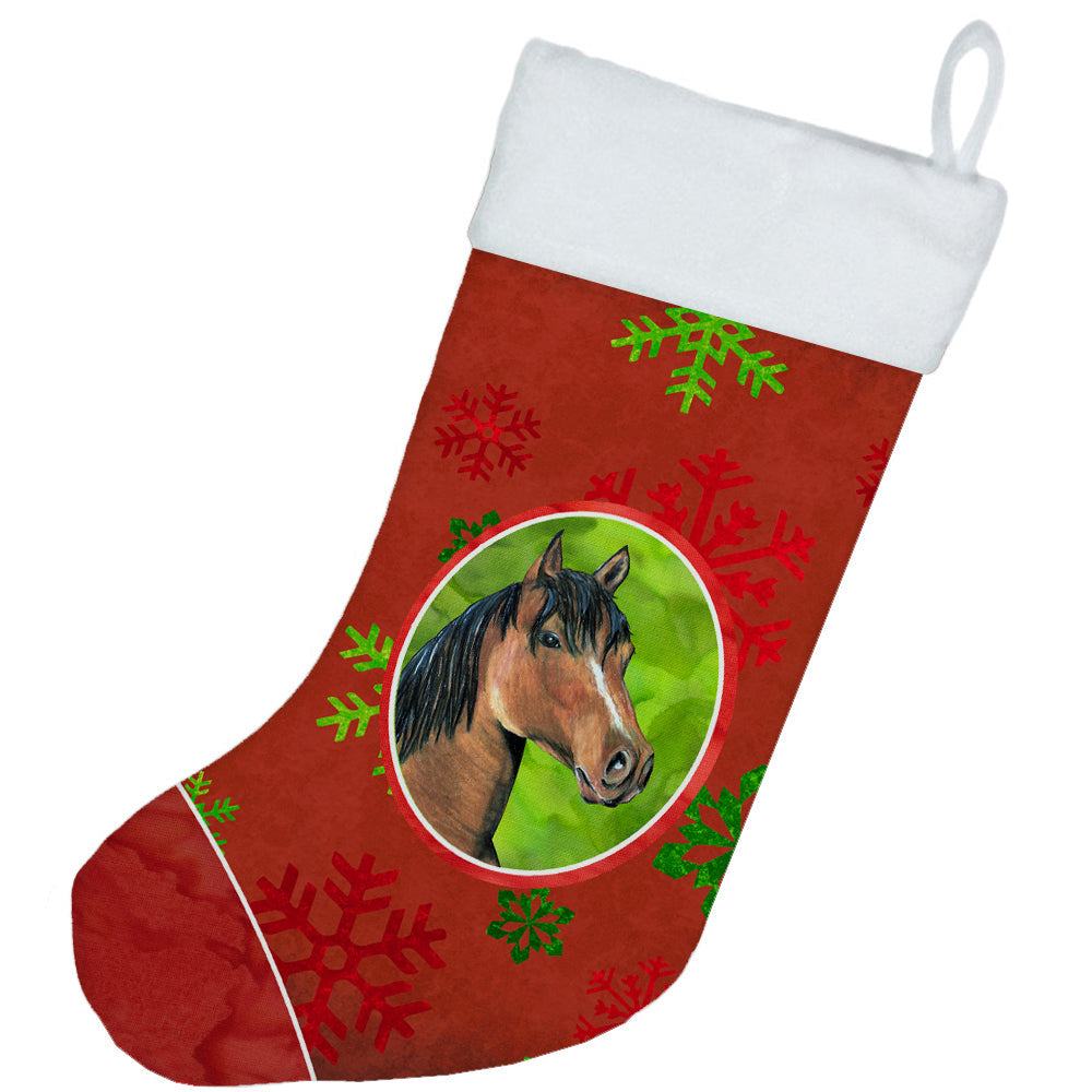 Horse Red Snowflakes Holiday Christmas  Holiday Stocking Double-Sided Print, Polyester Suede,11x18, Made in USA