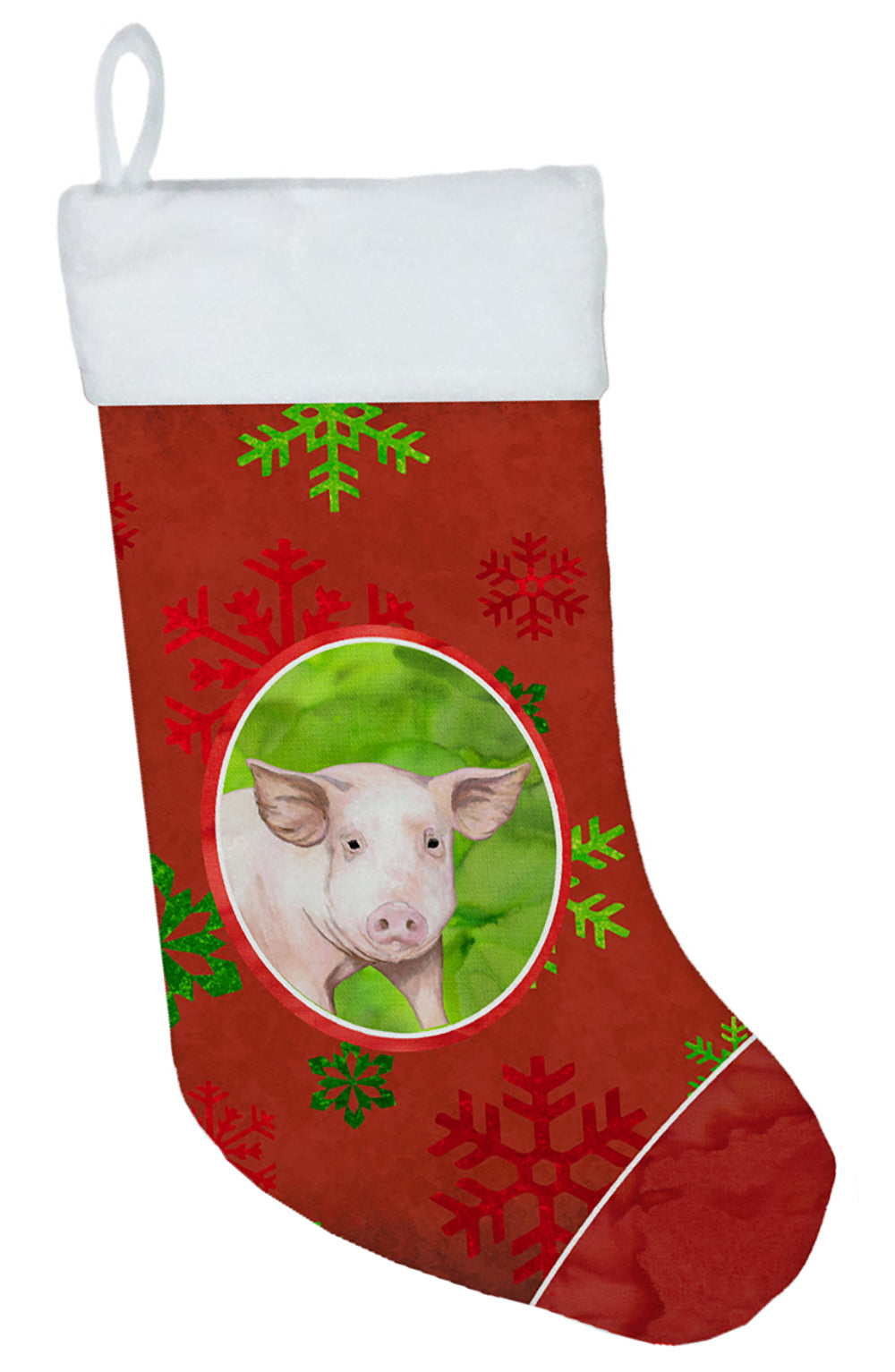 Pig Red Snowflakes Holiday Christmas  Holiday Stocking Double-Sided Print, Polyester Suede,11x18, Made in USA