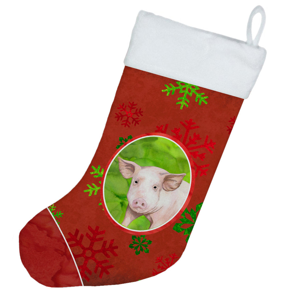Pig Red Snowflakes Holiday Christmas  Holiday Stocking Double-Sided Print, Polyester Suede,11x18, Made in USA