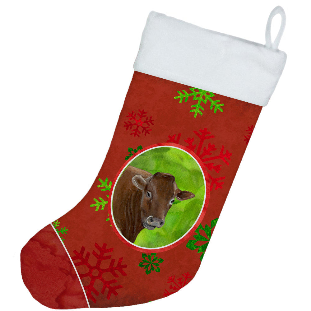 Cow Red Snowflakes Holiday Christmas  Holiday Stocking Double-Sided Print, Polyester Suede,11x18, Made in USA