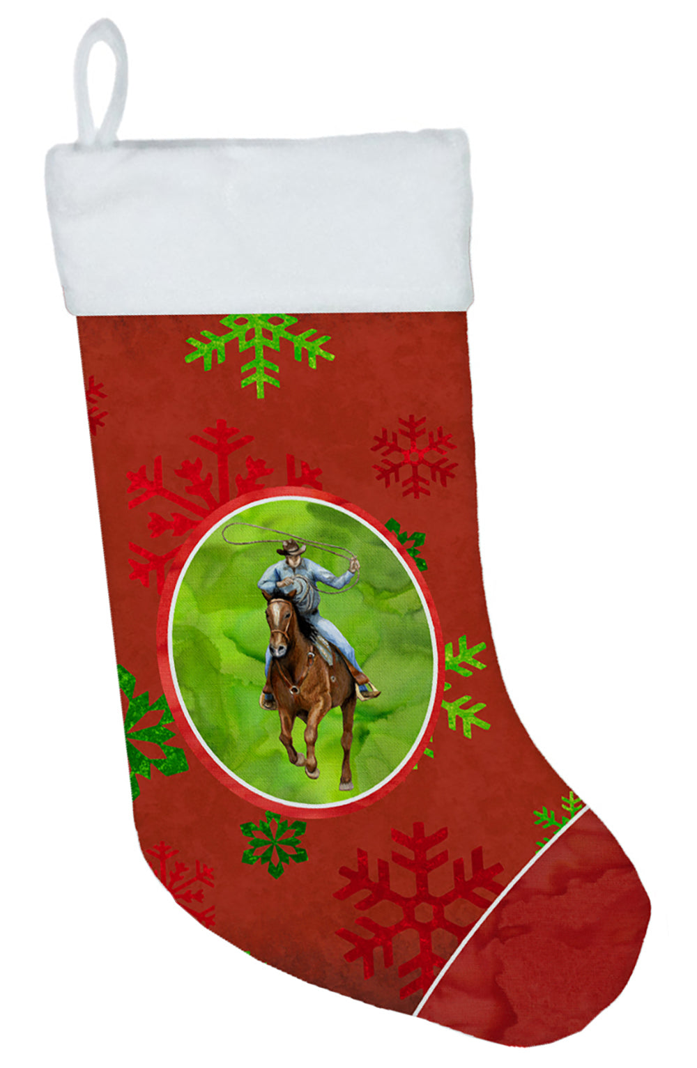 Horse Roper Red Snowflakes Holiday Christmas  Holiday Stocking Double-Sided Print, Polyester Suede,11x18, Made in USA