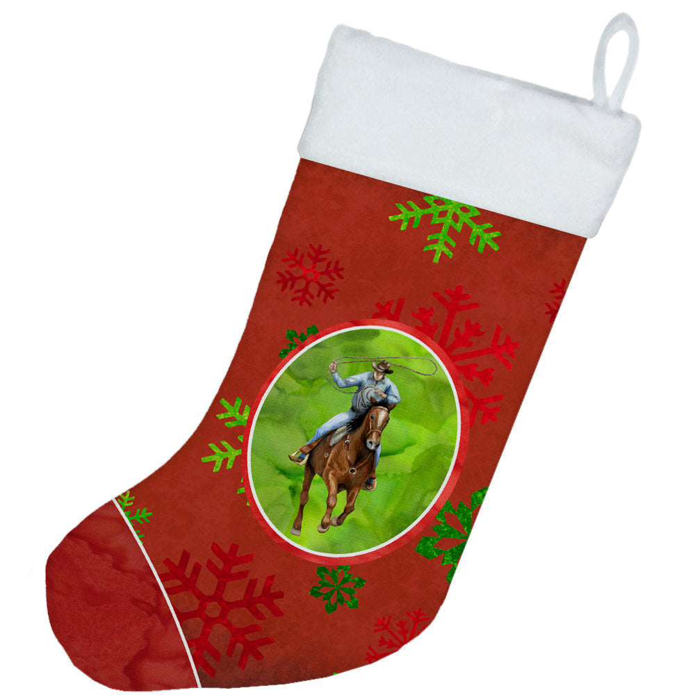 Horse Roper Red Snowflakes Holiday Christmas  Holiday Stocking Double-Sided Print, Polyester Suede,11x18, Made in USA
