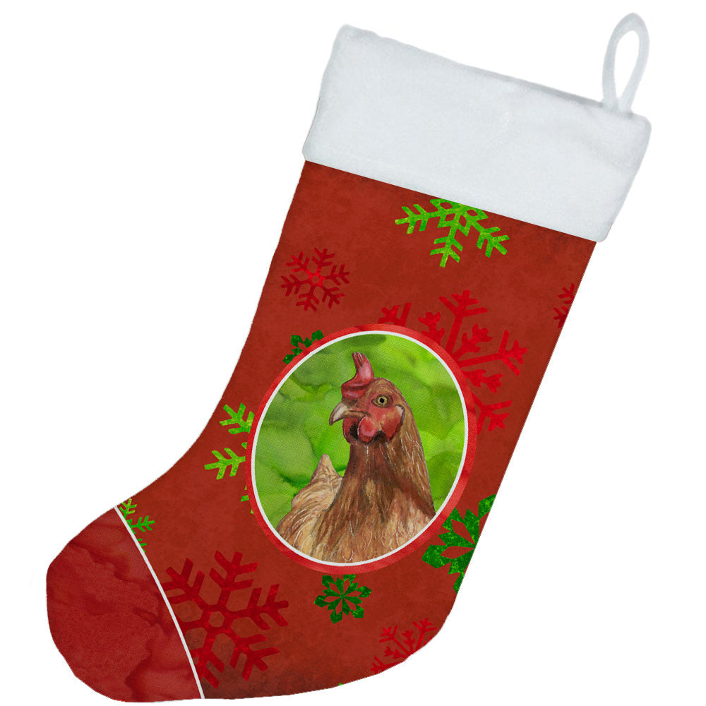 Chicken Red Snowflakes Holiday Christmas  Holiday Stocking Double-Sided Print, Polyester Suede,11x18, Made in USA