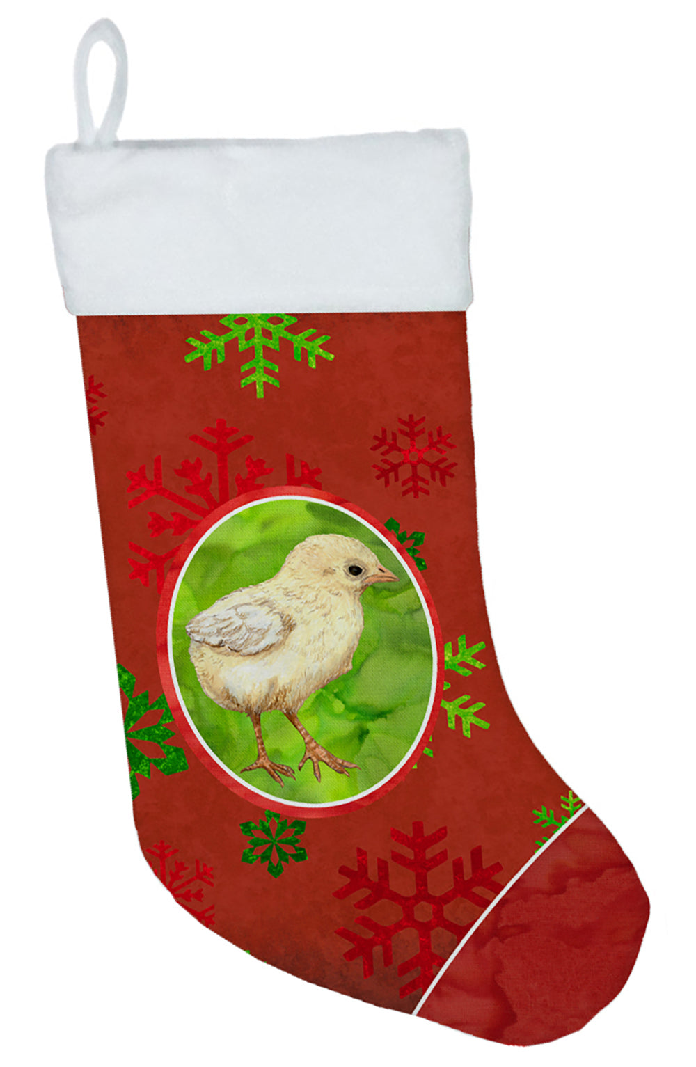 Baby Chick Red Snowflakes Holiday Christmas  Holiday Stocking Double-Sided Print, Polyester Suede,11x18, Made in USA