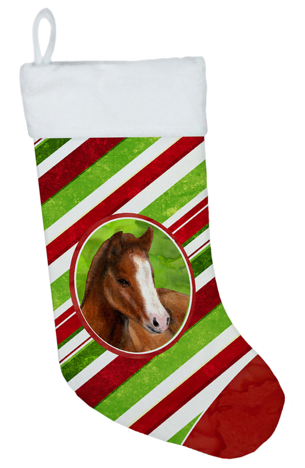 Horse Foal Candy Cane Holiday Christmas Holiday Stocking Double-Sided Print, Polyester Suede,11x18, Made in USA