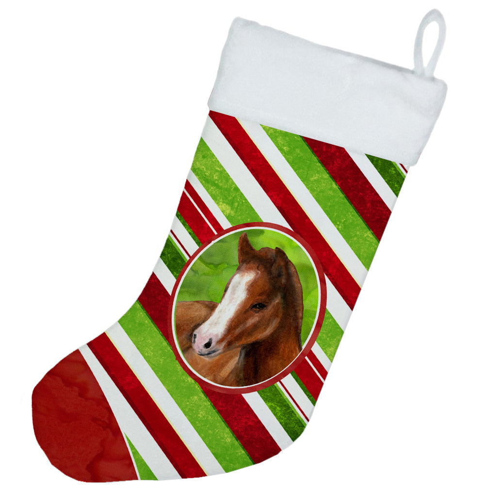 Horse Foal Candy Cane Holiday Christmas Holiday Stocking Double-Sided Print, Polyester Suede,11x18, Made in USA