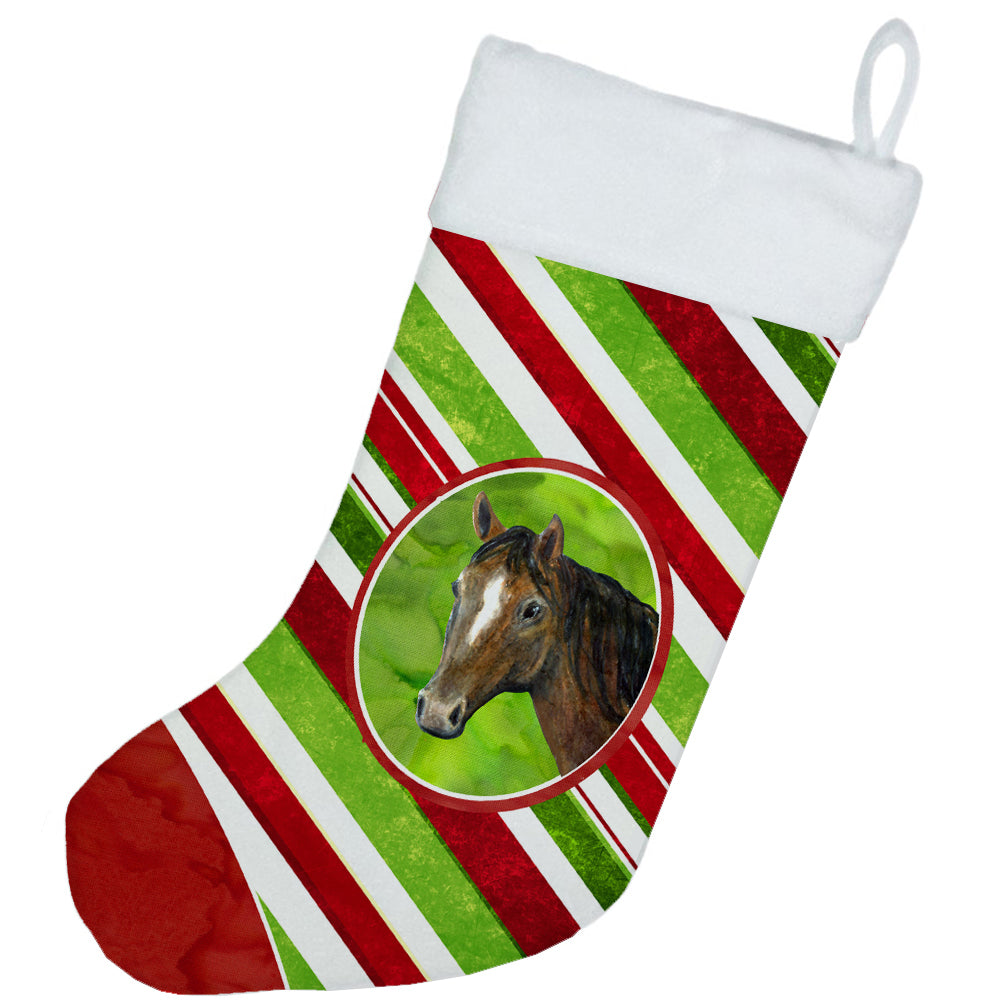 Horse Candy Cane Holiday Christmas Holiday Stocking Double-Sided Print, Polyester Suede,11x18, Made in USA