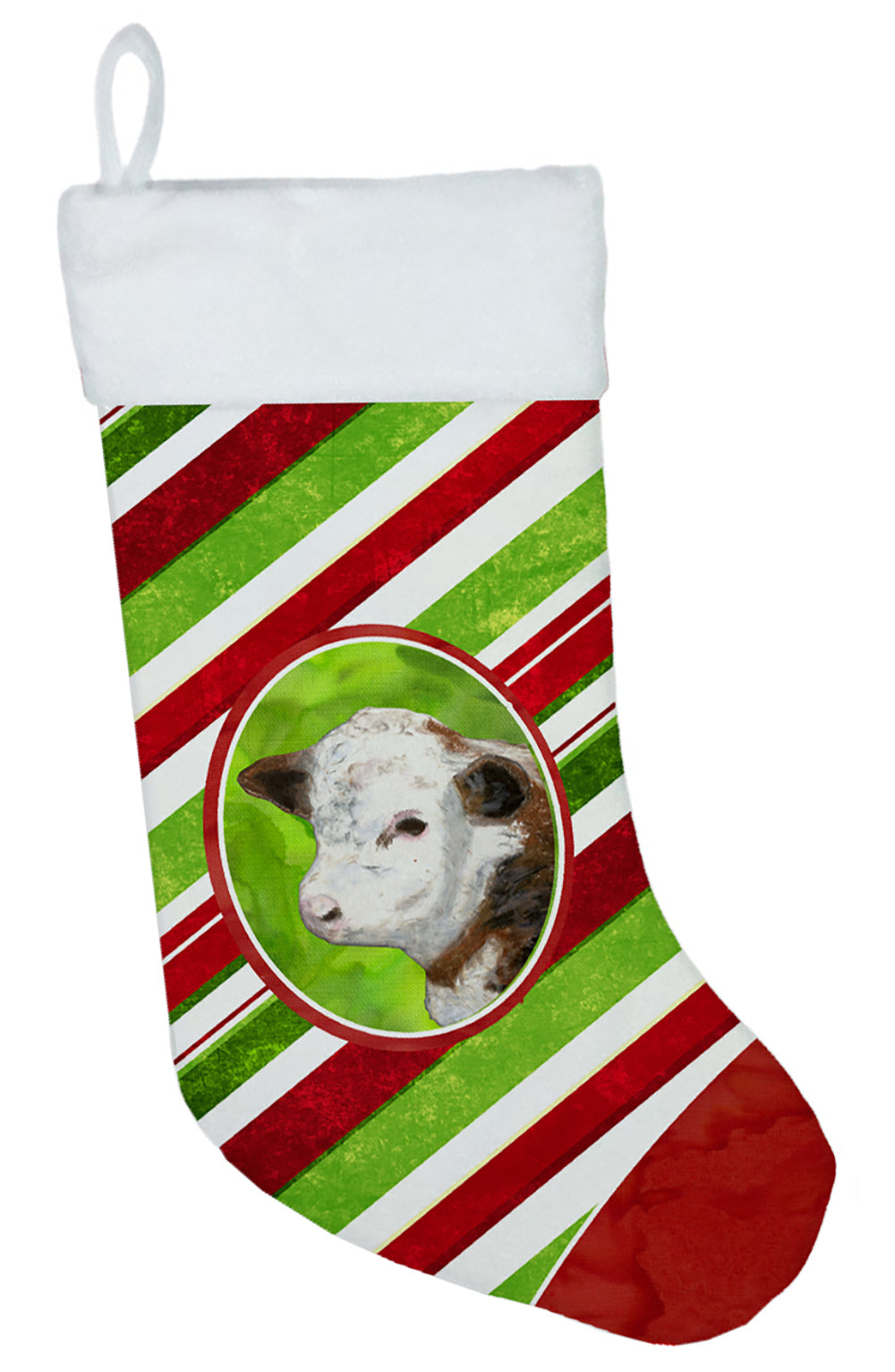 Baby Calf Candy Cane Holiday Christmas Holiday Stocking Double-Sided Print, Polyester Suede,11x18, Made in USA