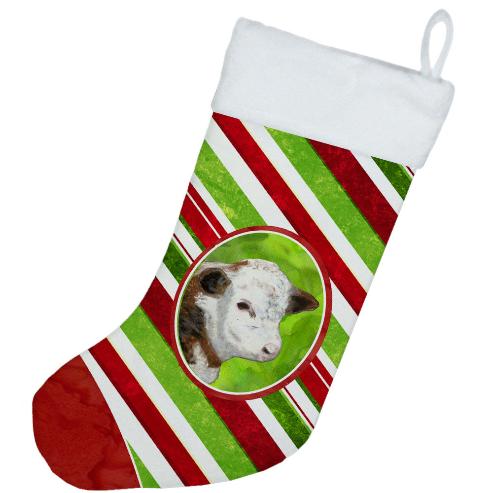 Baby Calf Candy Cane Holiday Christmas Holiday Stocking Double-Sided Print, Polyester Suede,11x18, Made in USA