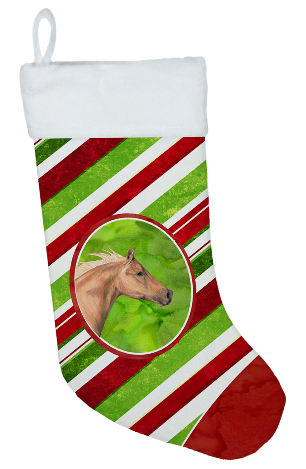 Horse Candy Cane Holiday Christmas Holiday Stocking Double-Sided Print, Polyester Suede,11x18, Made in USA