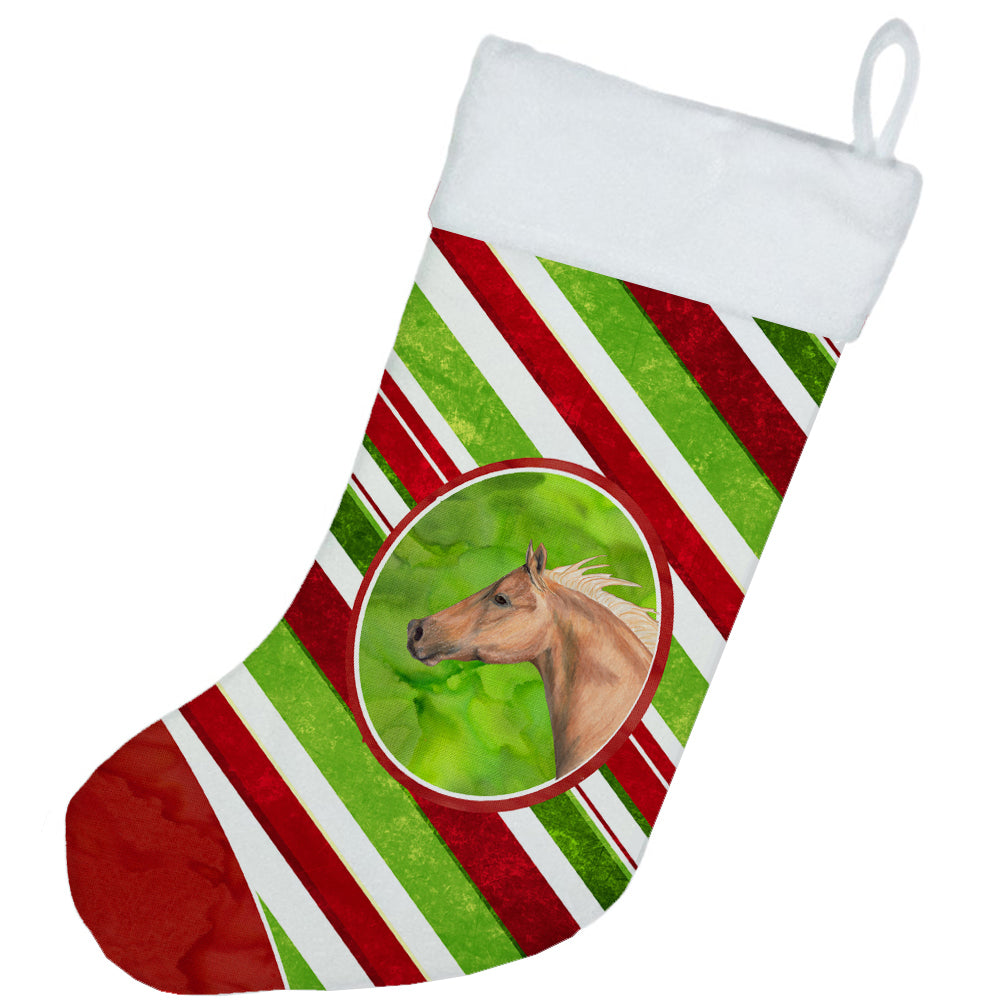 Horse Candy Cane Holiday Christmas Holiday Stocking Double-Sided Print, Polyester Suede,11x18, Made in USA