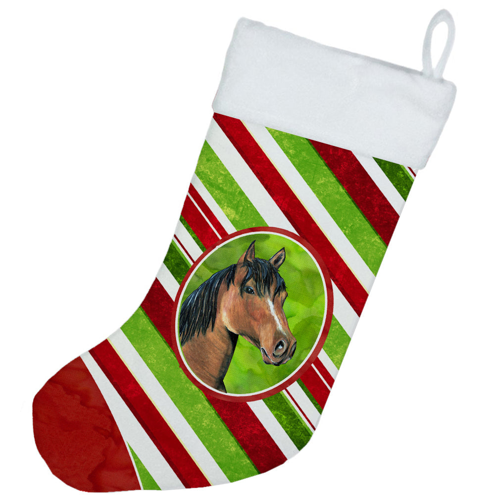 Horse Candy Cane Holiday Christmas Holiday Stocking Double-Sided Print, Polyester Suede,11x18, Made in USA