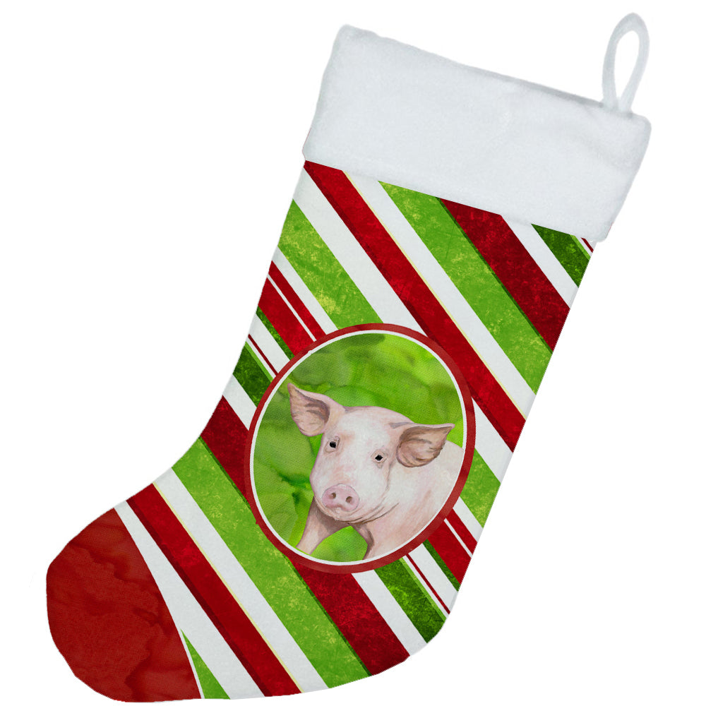 Pig Candy Cane Holiday Christmas Holiday Stocking Double-Sided Print, Polyester Suede,11x18, Made in USA