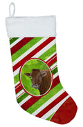Cow Candy Cane Holiday Christmas Holiday Stocking Double-Sided Print, Polyester Suede,11x18, Made in USA
